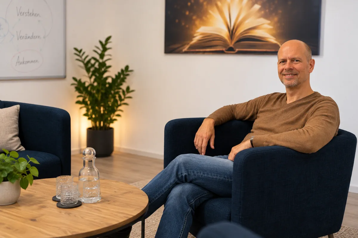Dirk Kruse in seiner Praxis für Psychotherapie in Iserlohn